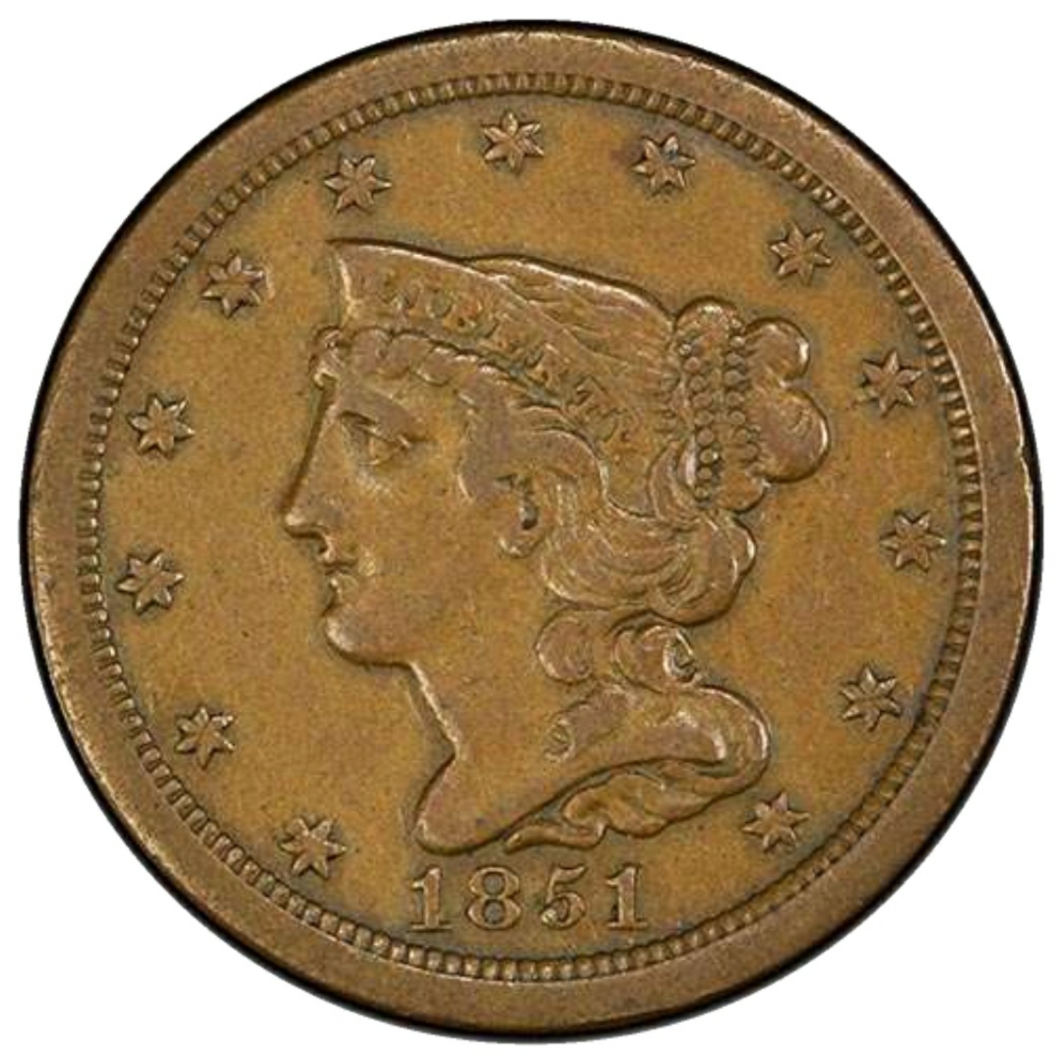 1851-Braided-Hair-Half-Cent